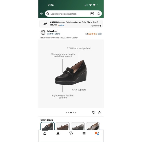 SOUL Naturalizer Achieve Women’s 6.5 M Black Wedge Loafers Vegan Shoes NWB - Picture 9 of 12